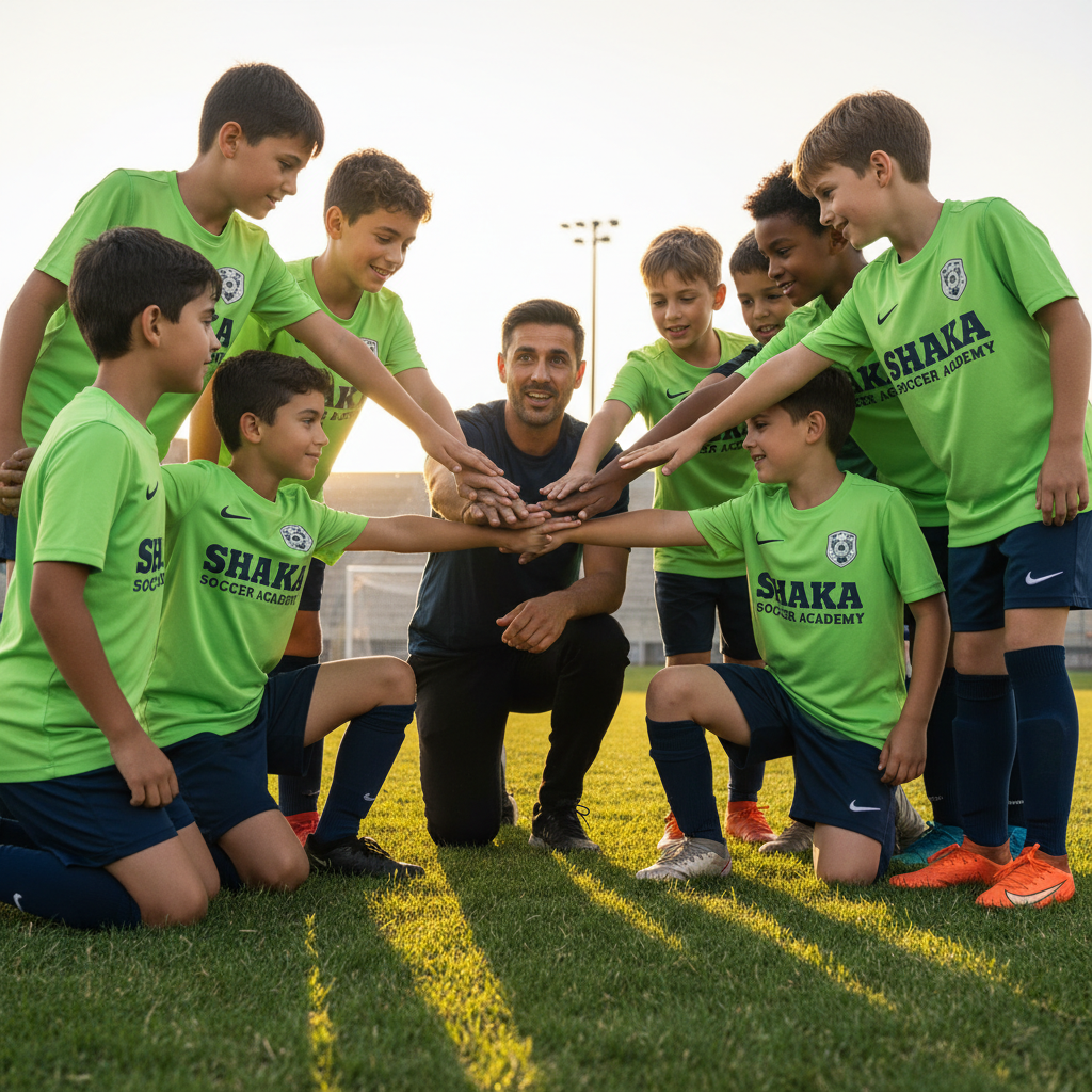 Coach training young players at golden hour