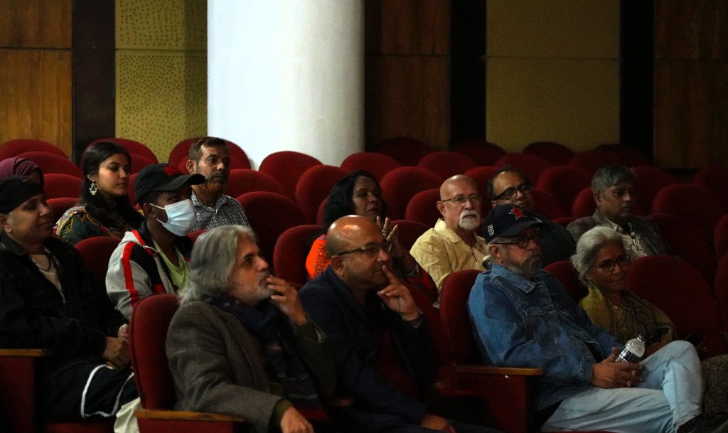 On stage after the screening