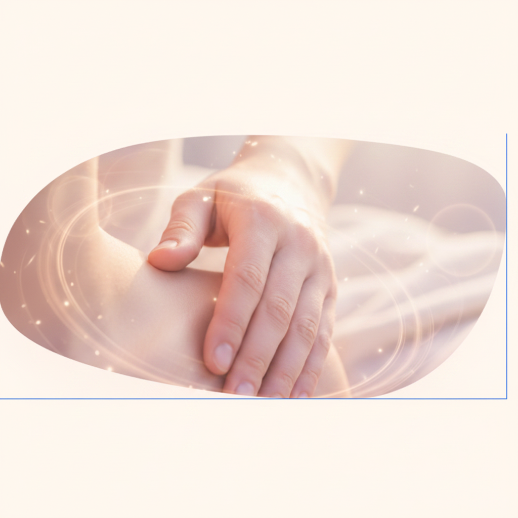 Gentle hands performing a soothing massage in warm golden light