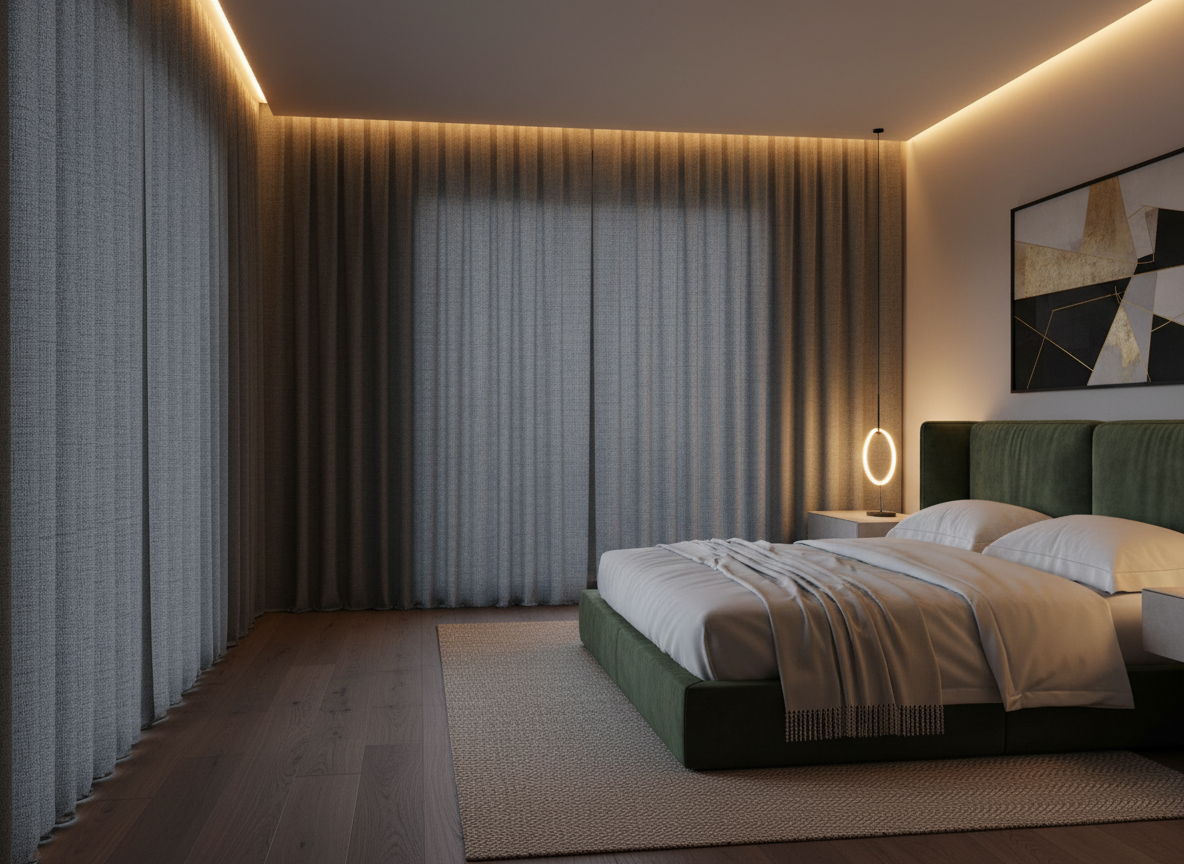 Premium blockout blinds in a luxury bedroom