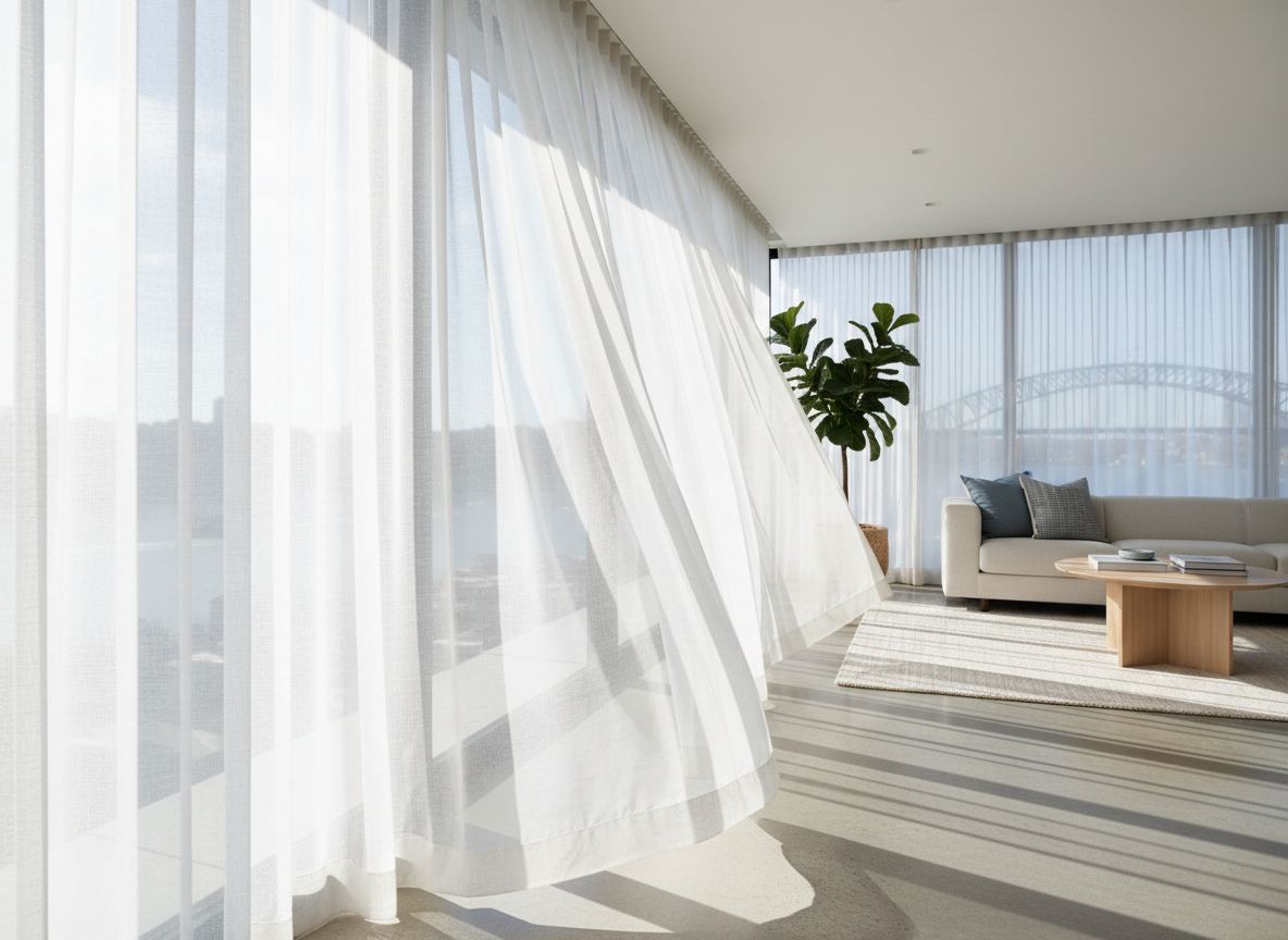 Beautiful sheer curtains in a bright living room