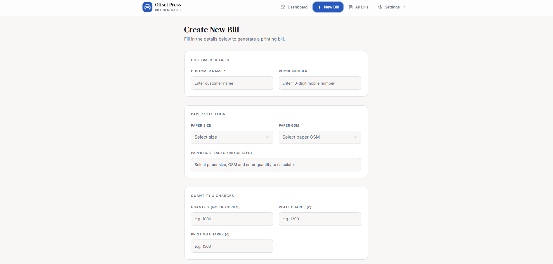 Printing Offset Bill template preview