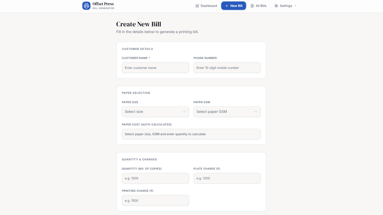 Printing Offset Bill template preview