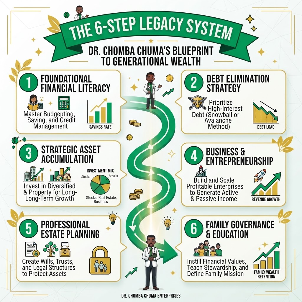 Infographic: The 6-Step Legacy System: Dr. Chomba Chuma's Blueprint to Generational Wealth