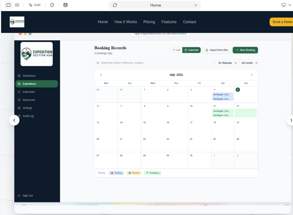 Booking & activity calendar