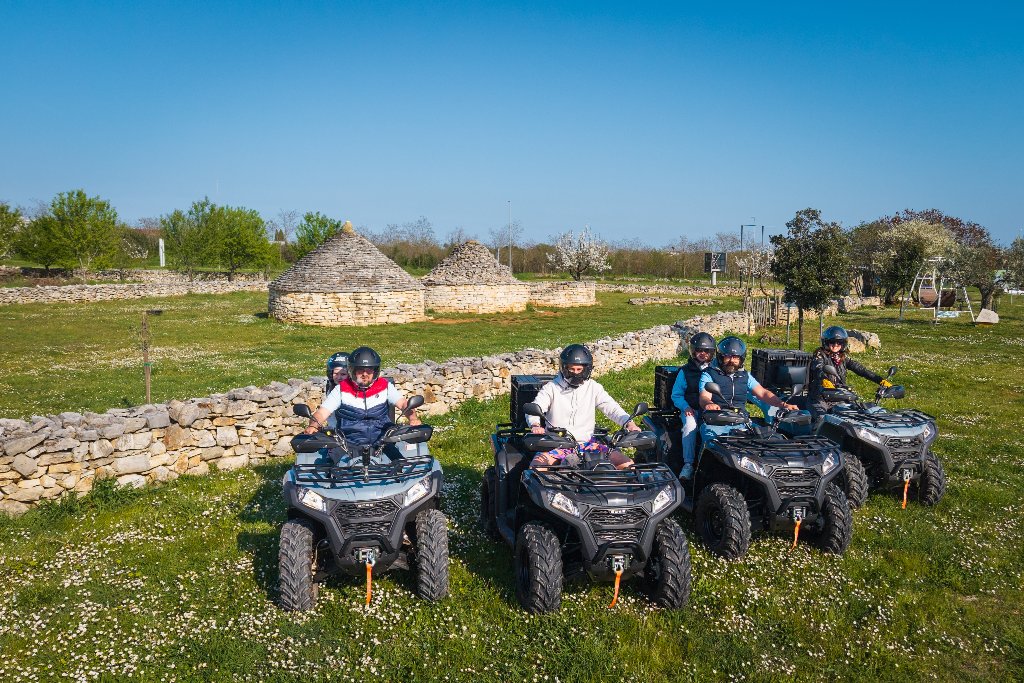 Quad bike riding through olive groves