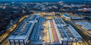Aerial view of a large data-centre facility.
