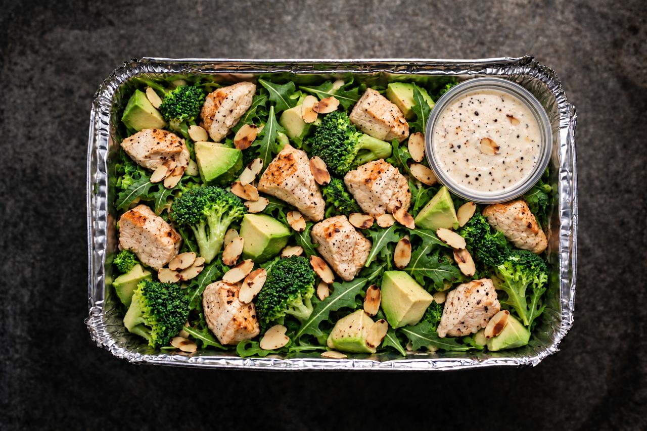 Monday 1kg Salad bowl Chicken, broccoli, avocado & rocket salad served with an almond dressing