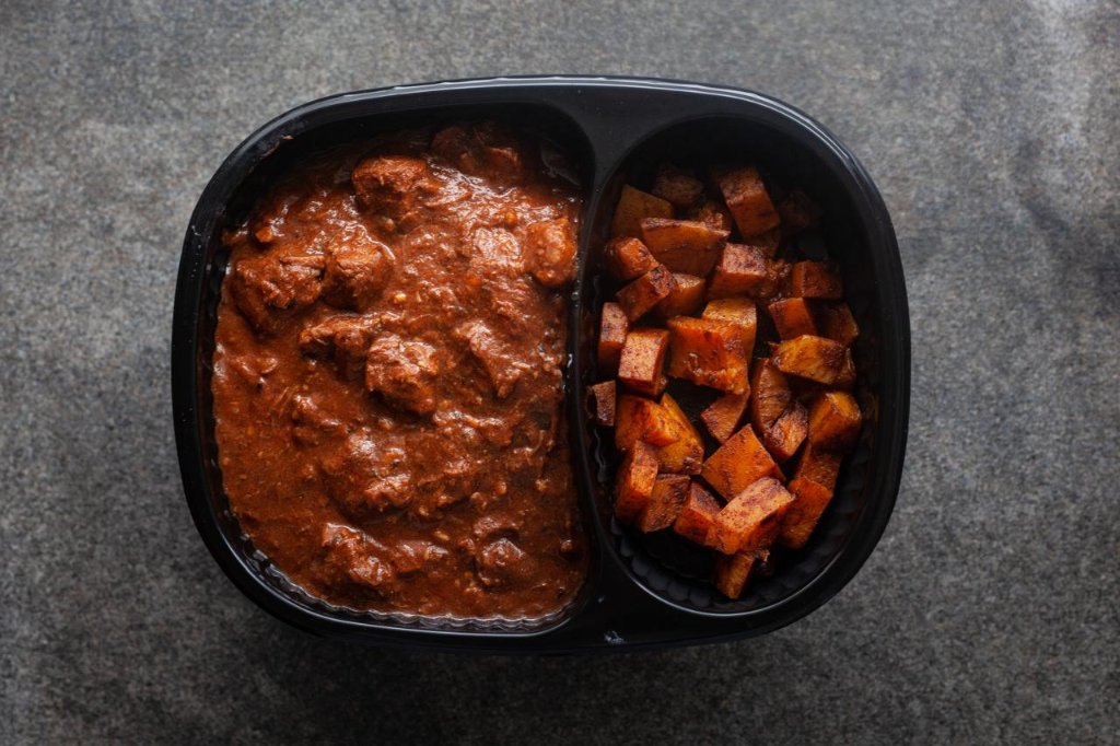 Thursday Meal Saucy beef in tomato, red wine, garlic sauce & cheesy potato mash served with roasted butternut