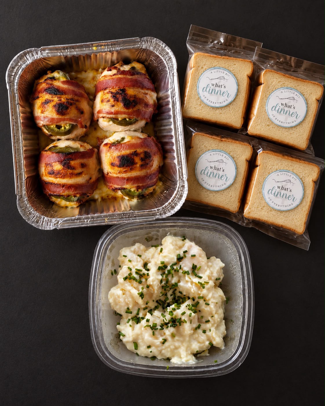 Wednesday Special 4 x Jalapeño popper stuffed with cream cheese and cheddar wrapped in chicken and bacon + 500gr Potato salad + 4 x “Braai broodjie”(braai/toast @ home) - SAVE R5