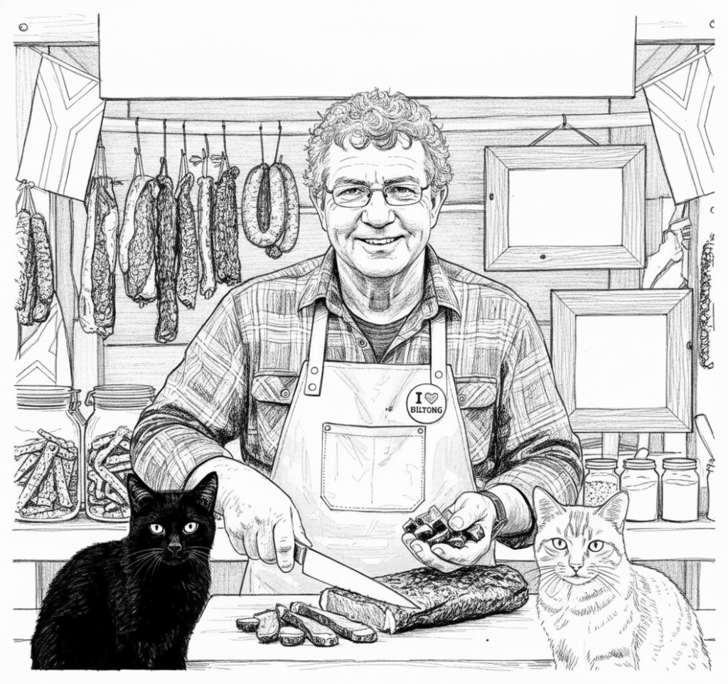 Ink sketch of The Biltong Guy
