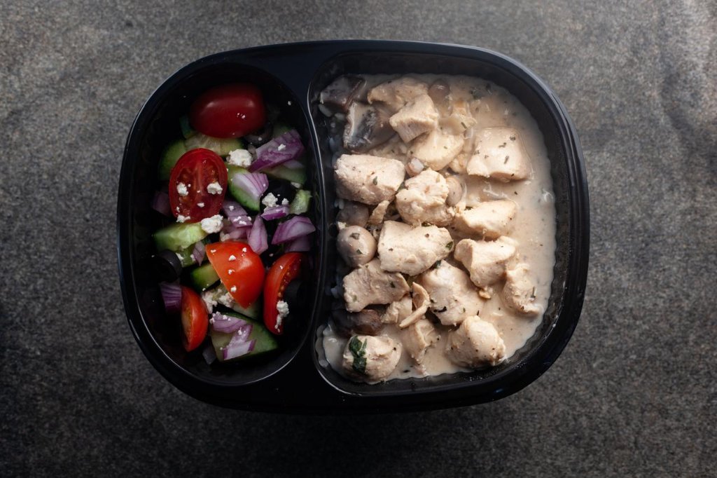 Monday Low Budget Meal Creamy chicken stroganoff served with rice & salad