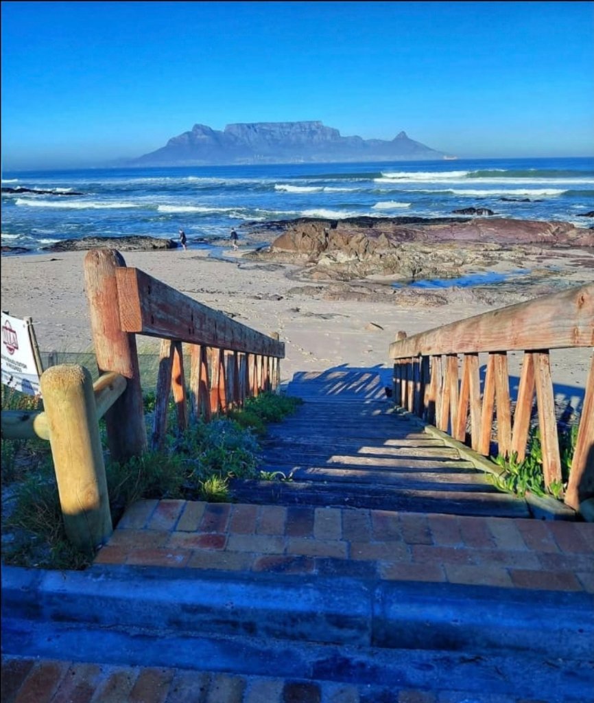 Wooden staircase overlooking beach