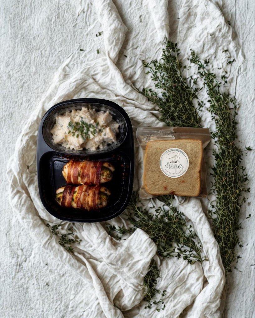 Wednesday Meal Jalapeno popper stuffed with cream cheese and cheddar wrapped in chicken and bacon served with potato salad and braai broodjie