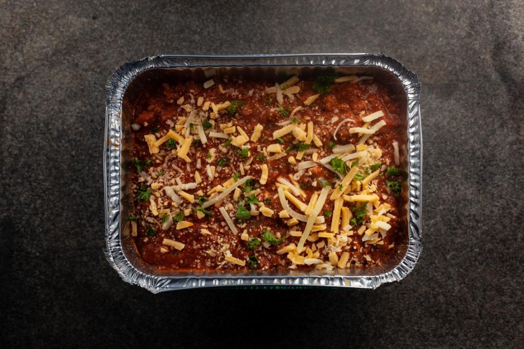 Tuesday Meal Cheesy beef bolognese bake with cream cheese, penne pasta, spinach & fresh parsley