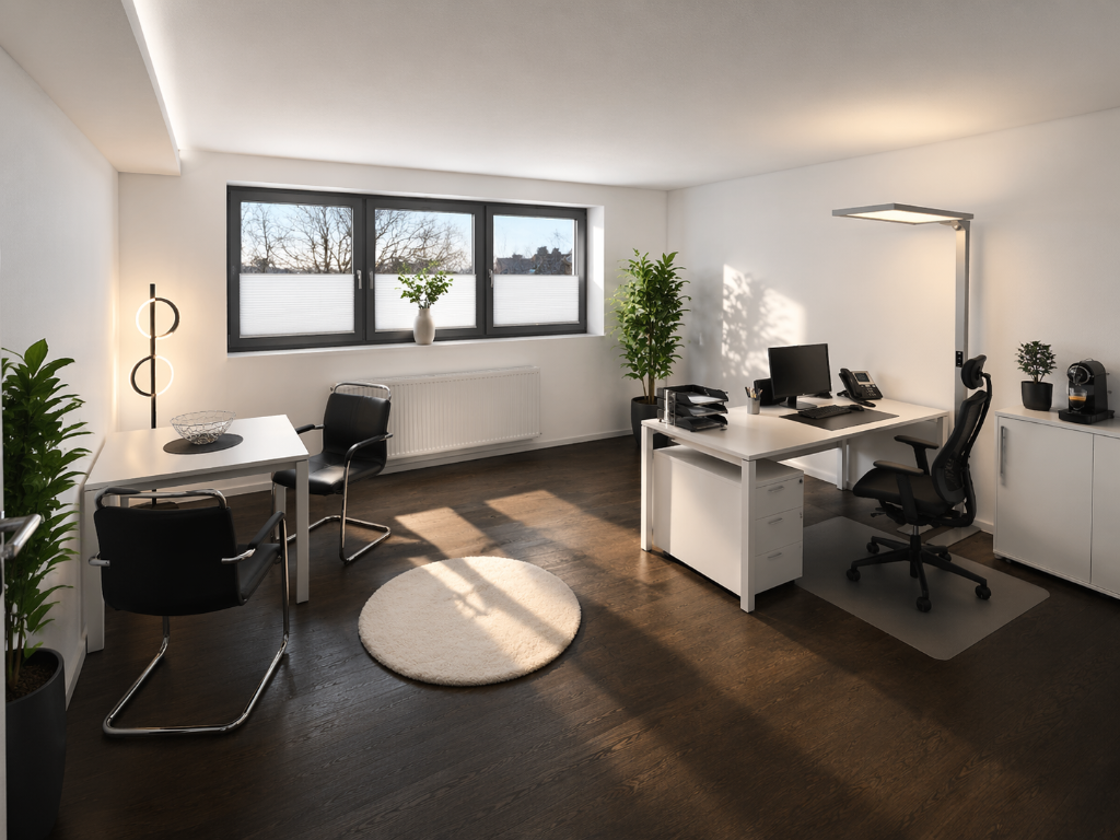 Privates Einzelbüro mit Holzboden und Tageslicht