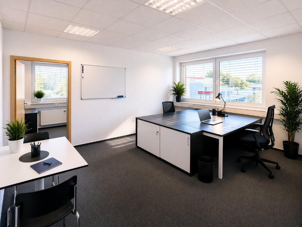 Helles Büro mit großen Fenstern