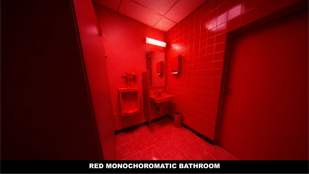 Red Monochromatic Bathroom Wide