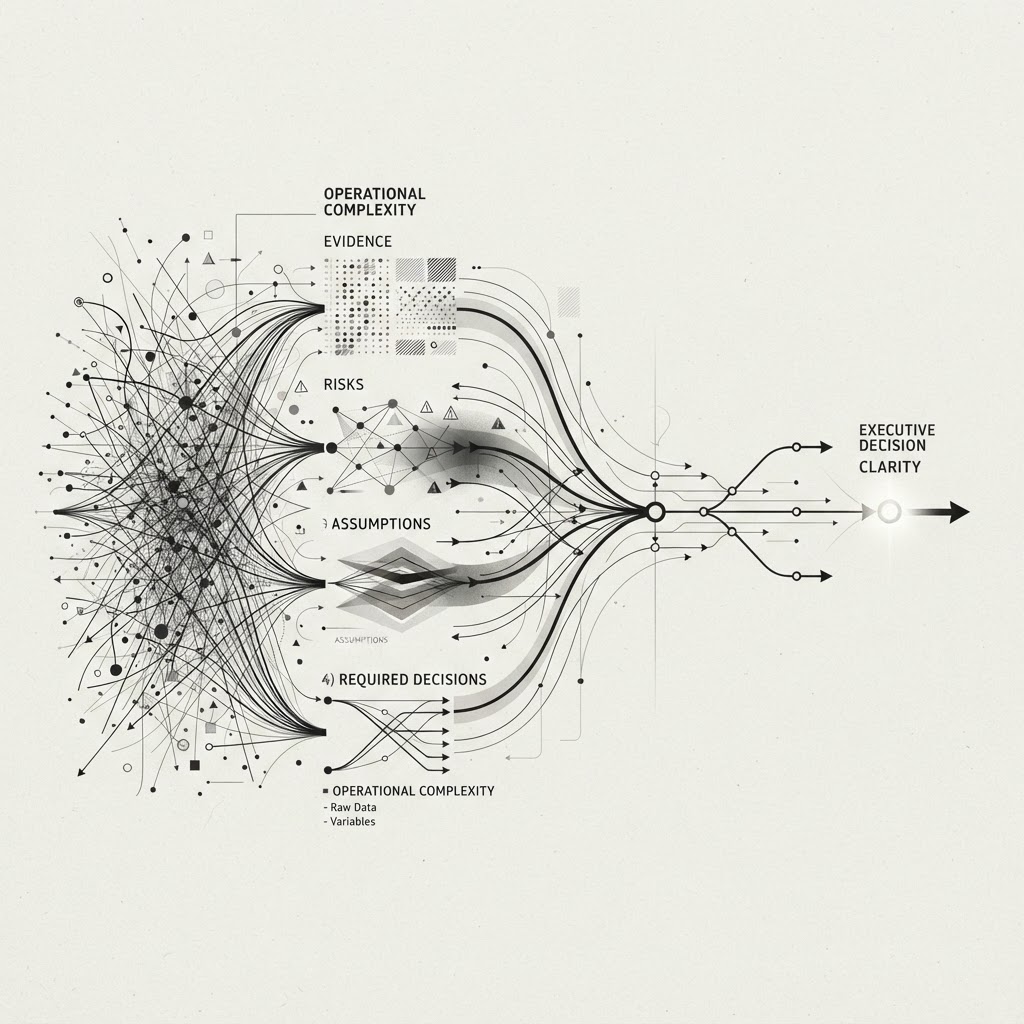 Editorial diagram for Boardroom Intelligence: turning operational complexity into validated decisions: decision path
