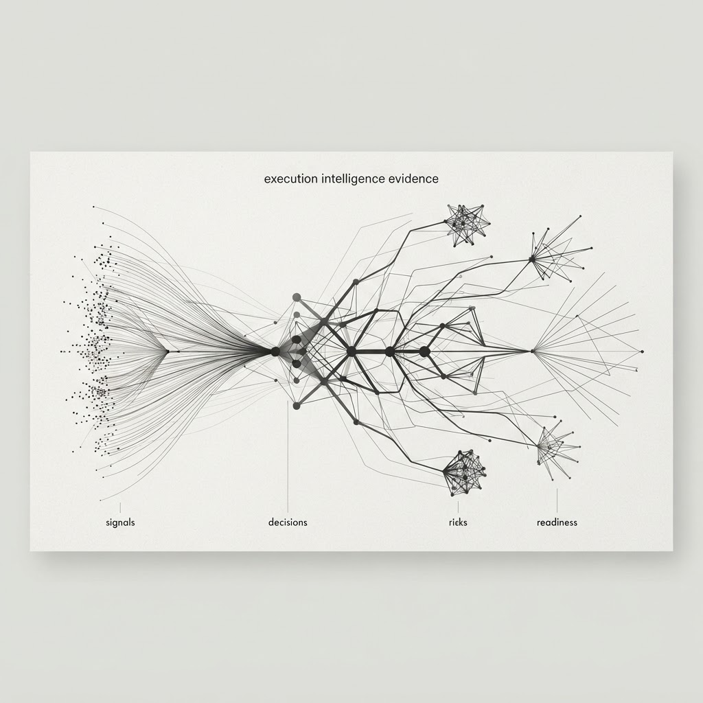 Editorial diagram for What is Execution Intelligence — and why dashboards are not enough: evidence graph