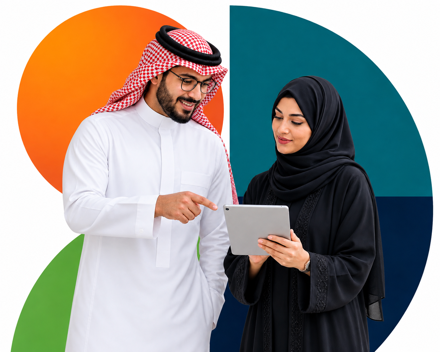 Leaders collaborating on a tablet