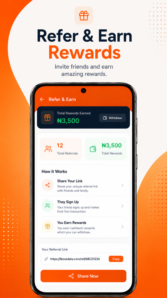 Refer & Earn commission on Tboss Data App