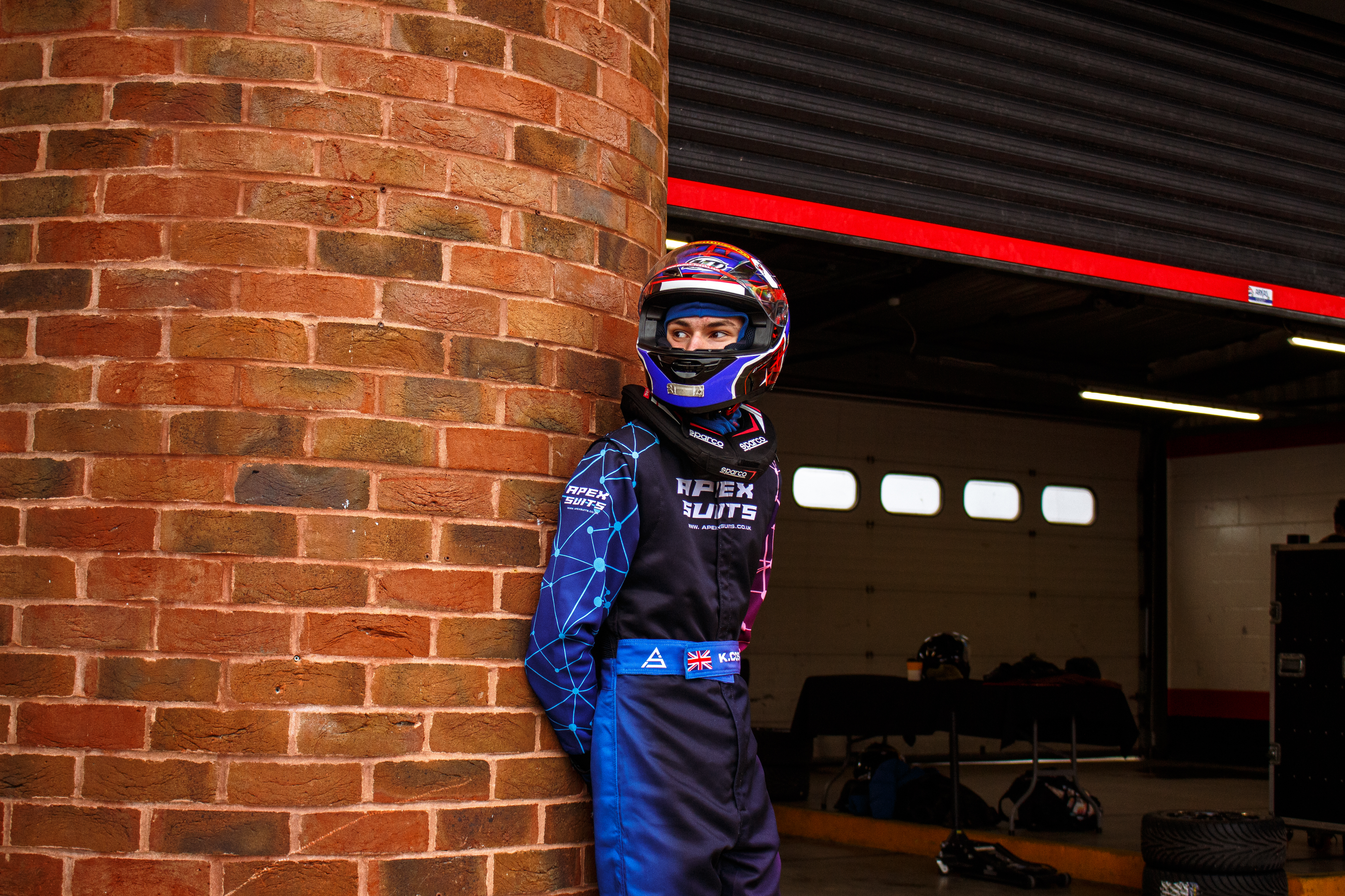 The best looking GT CUP driver in Scotland, Kodi Cosford, in race suit and helmet
