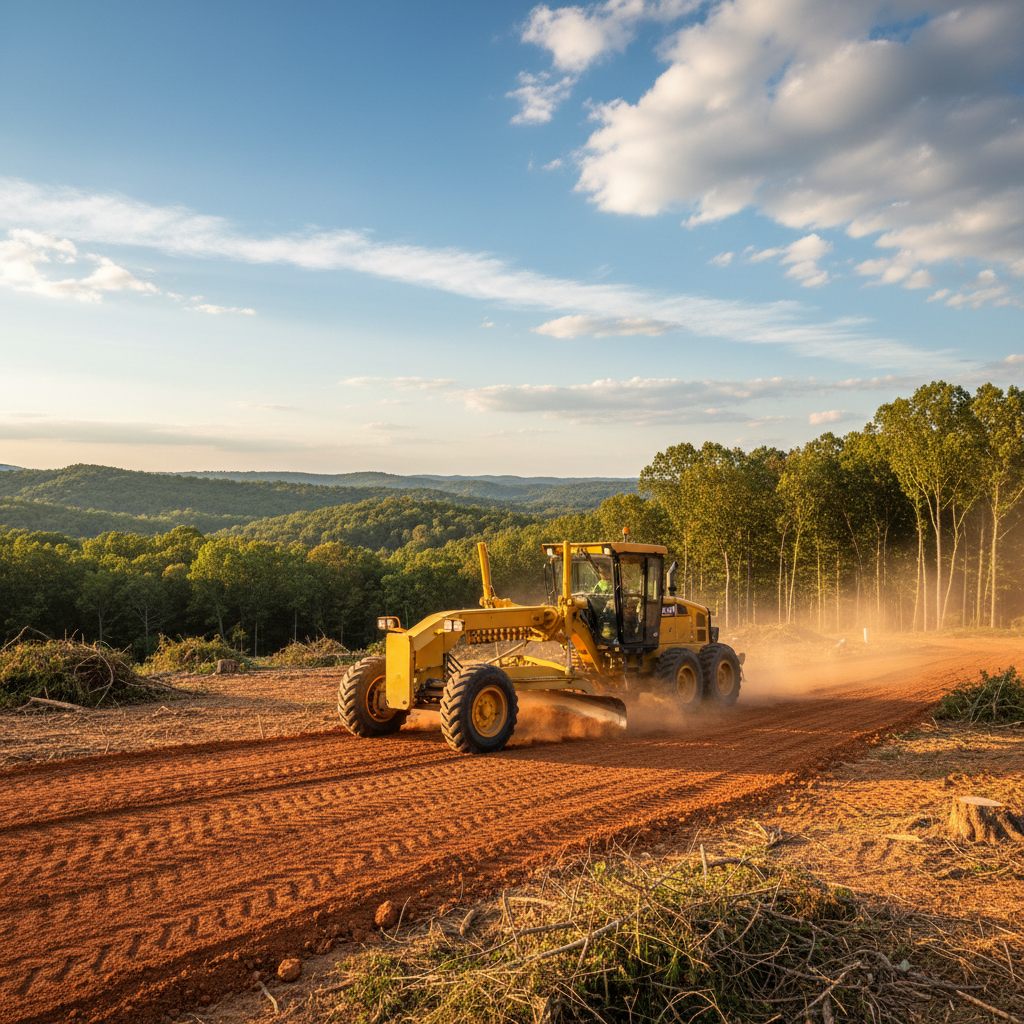 5-acre commercial building pad site preparation — clearing, grubbing, rough grading, and soil compaction in Bedford County TN