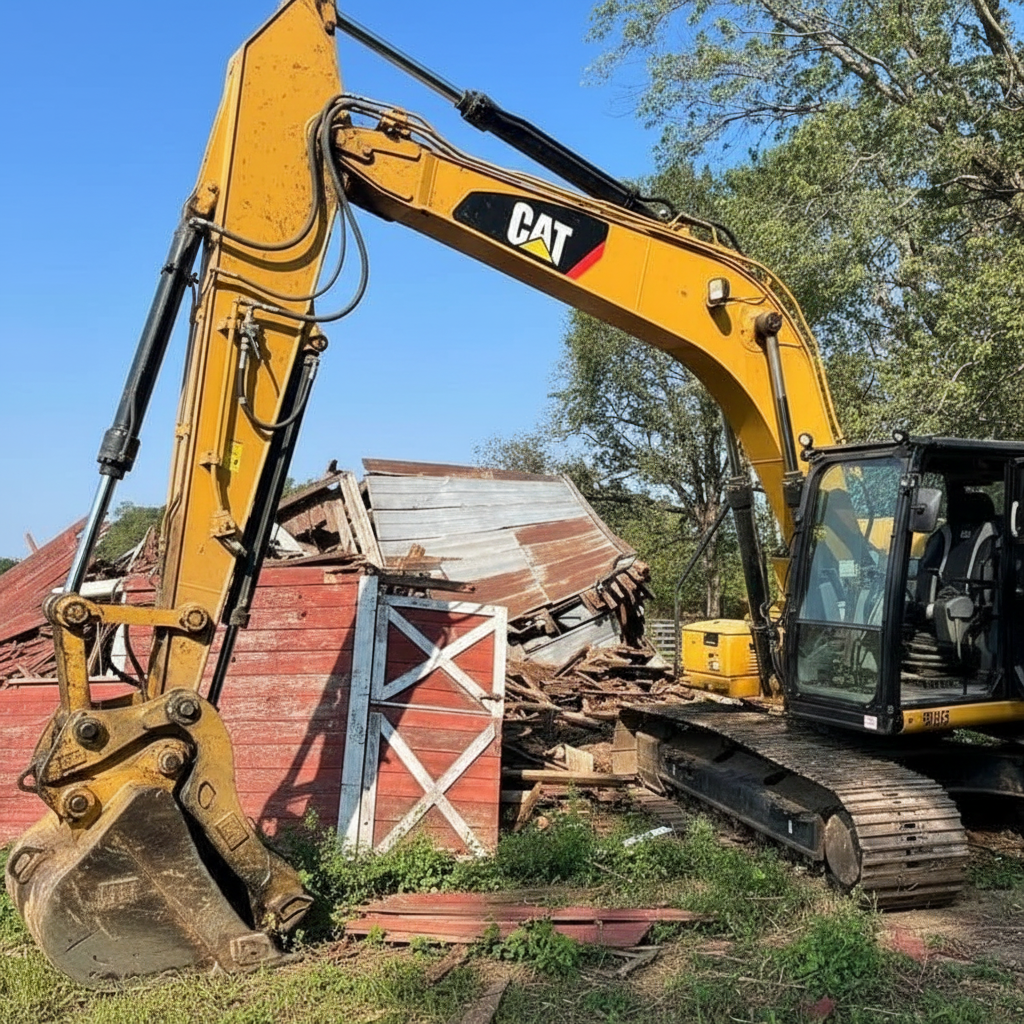Old dilapidated barn and outbuilding demolished, debris cleared, and site graded smooth for new construction in Lincoln County TN