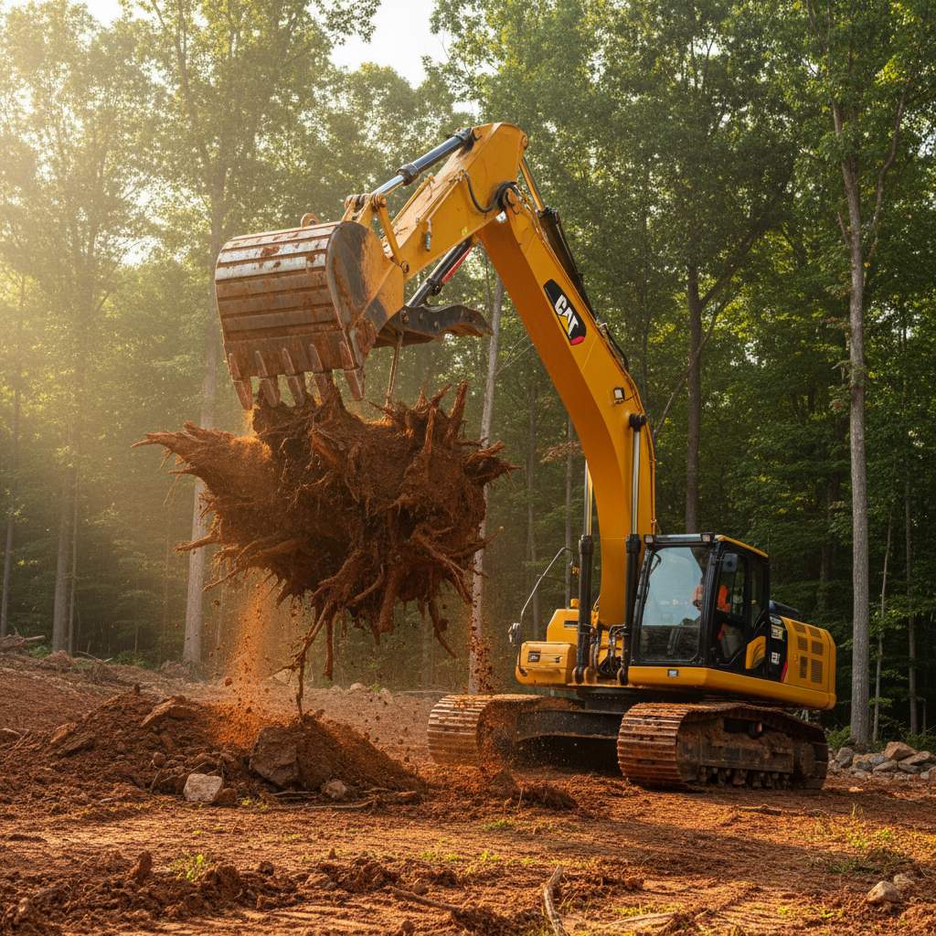 Mature hardwood tree and stump removal ground to grade on 2-acre residential property in Wilson County TN by Back 40 Land Services