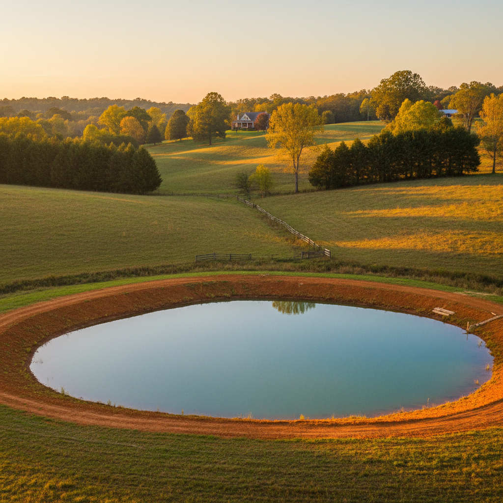 1.2-acre recreational fishing pond excavation and dam compaction on private farm in Marshall County TN by Back 40 Land Services