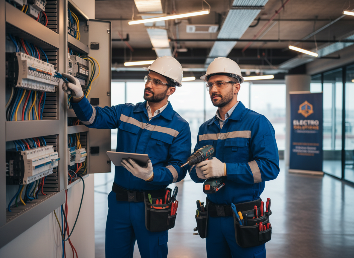 Equipo técnico de Korrentek trabajando en instalación eléctrica