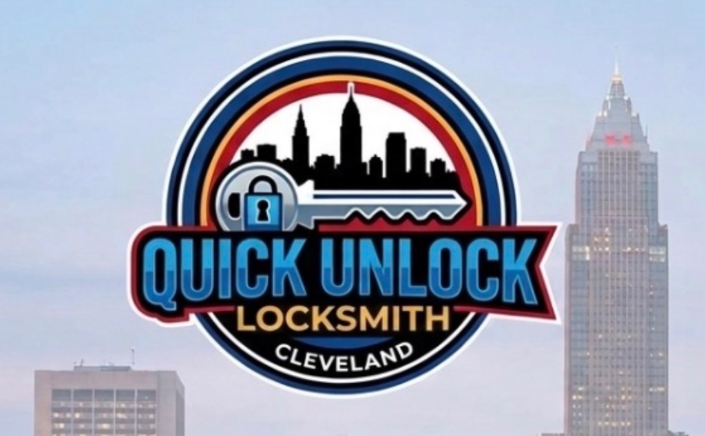 Quick Unlock Locksmith Cleveland logo with city skyline