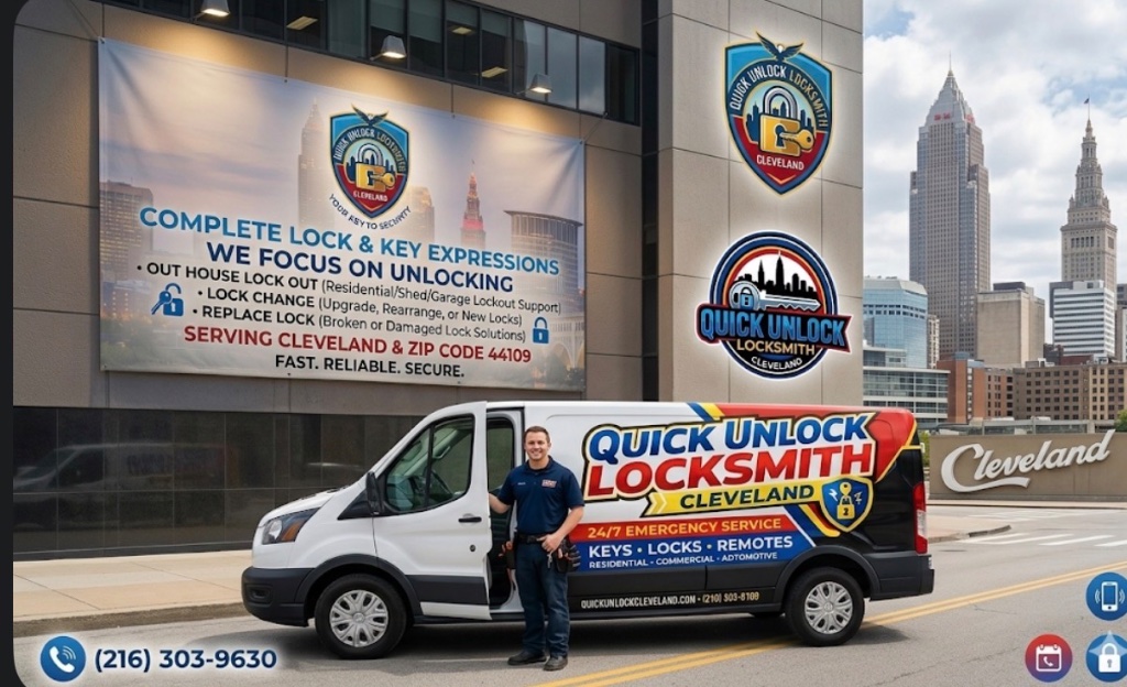 Quick Unlock Locksmith signage and van in Cleveland