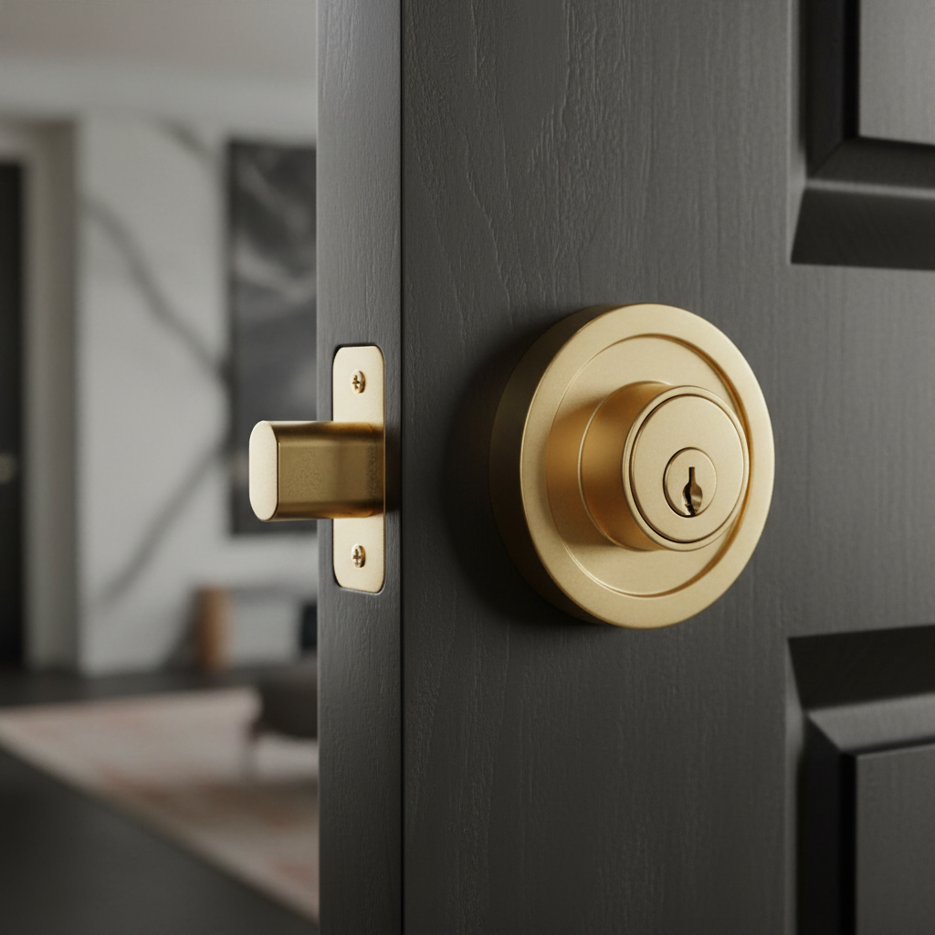 High-security deadbolt lock close-up