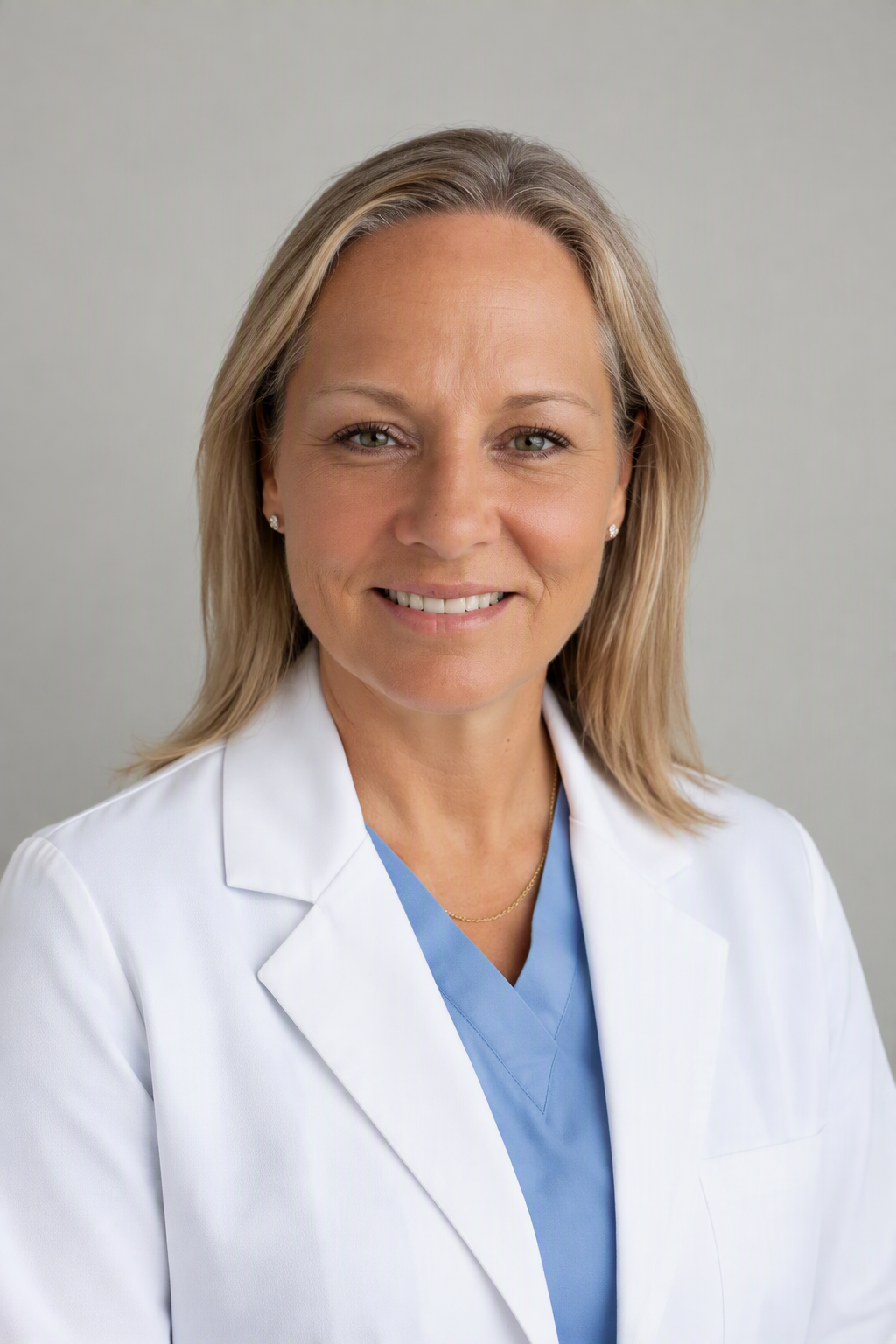 Compassionate nurse practitioner in a warm, sunlit home office