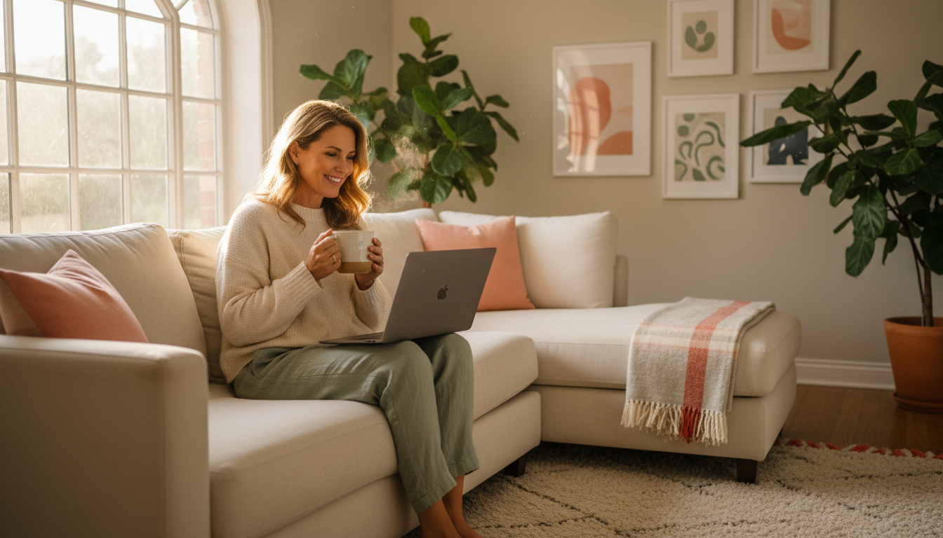 Patient relaxing at home during a telehealth visit