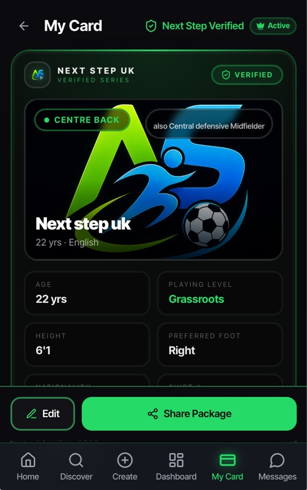 Next Step Verified player card