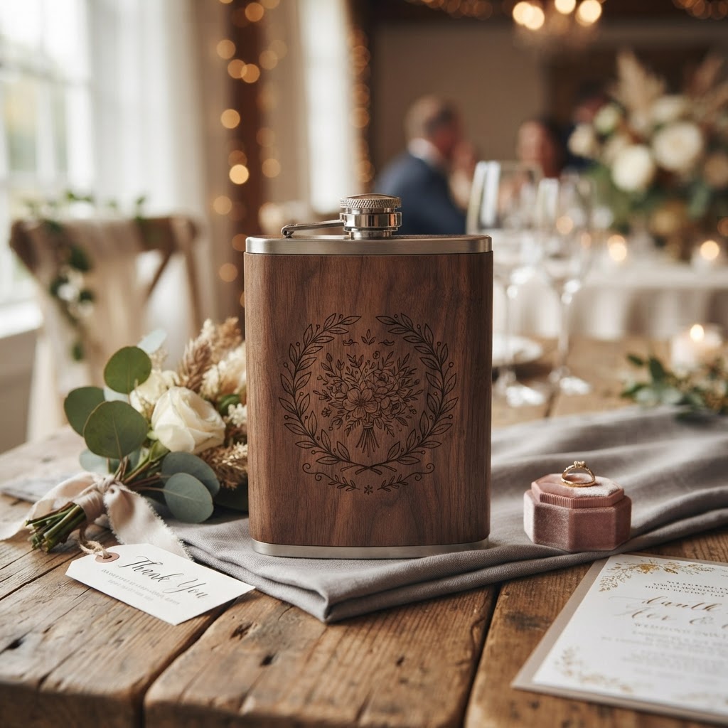 6oz Wood-Wrapped Stainless Steel Hip Flask