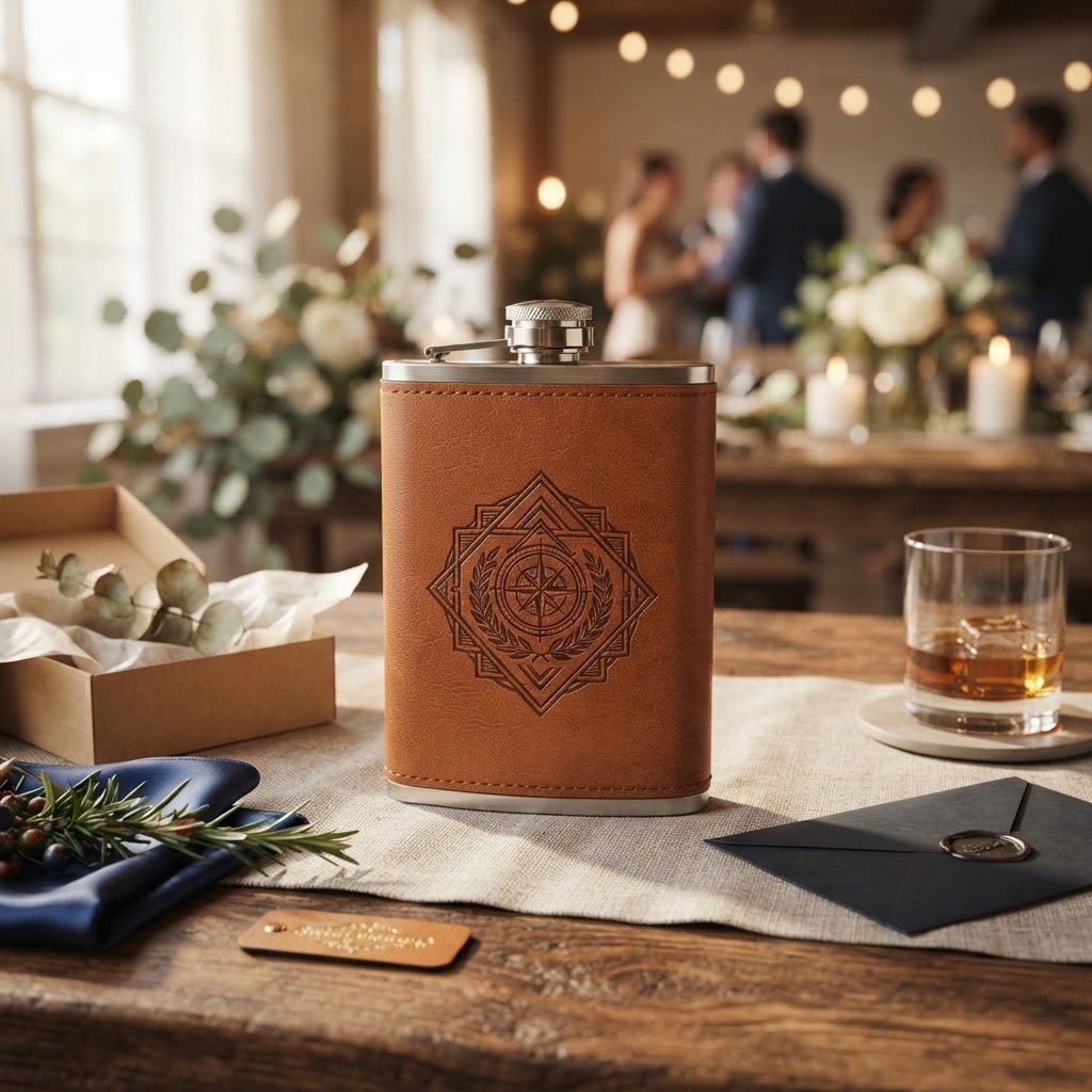 7 oz Tan Leather Wrapped Hip Flask