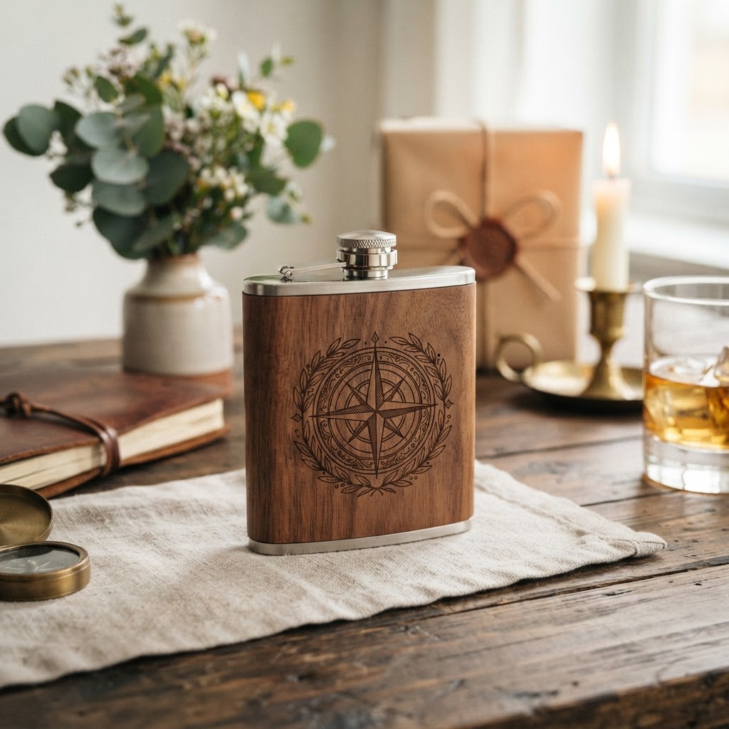 6oz Wood-Wrapped Stainless Steel Hip Flask