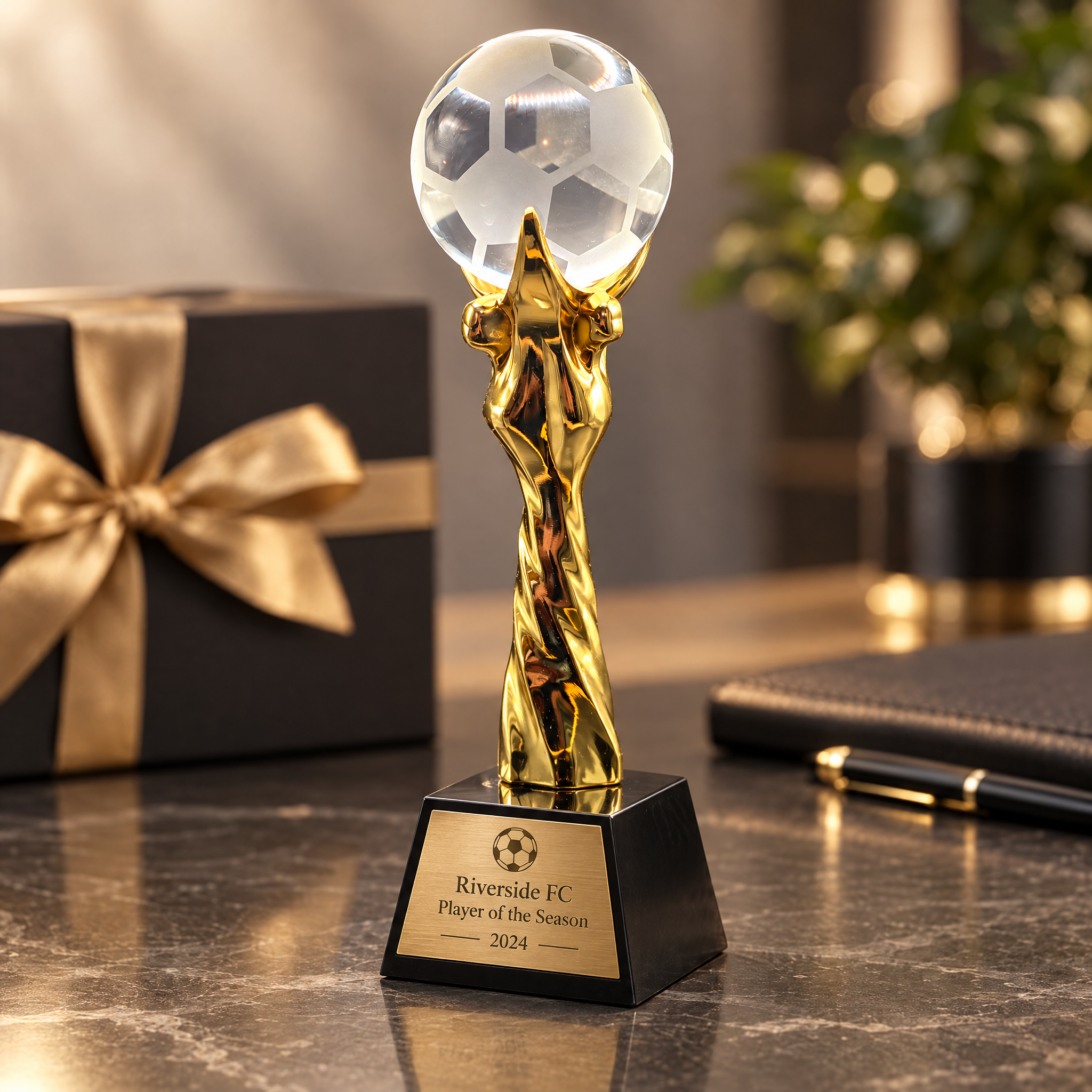 Premium Metal and Crystal Football Trophy
