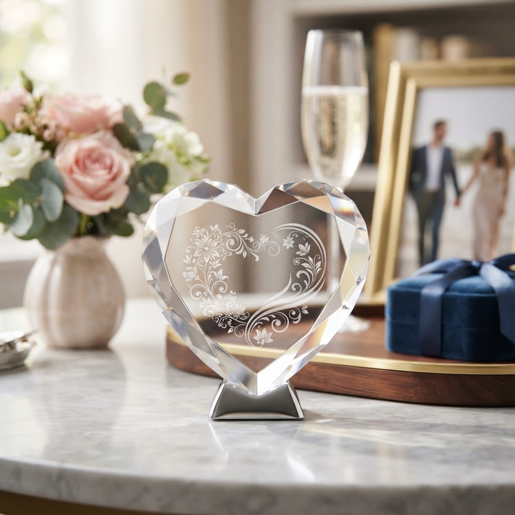 Heart Shape K9 Crystal diamond cut medium