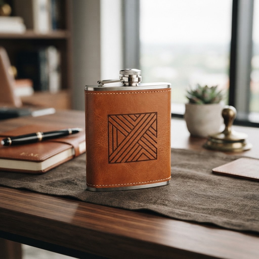 7 oz Tan Leather Wrapped Hip Flask