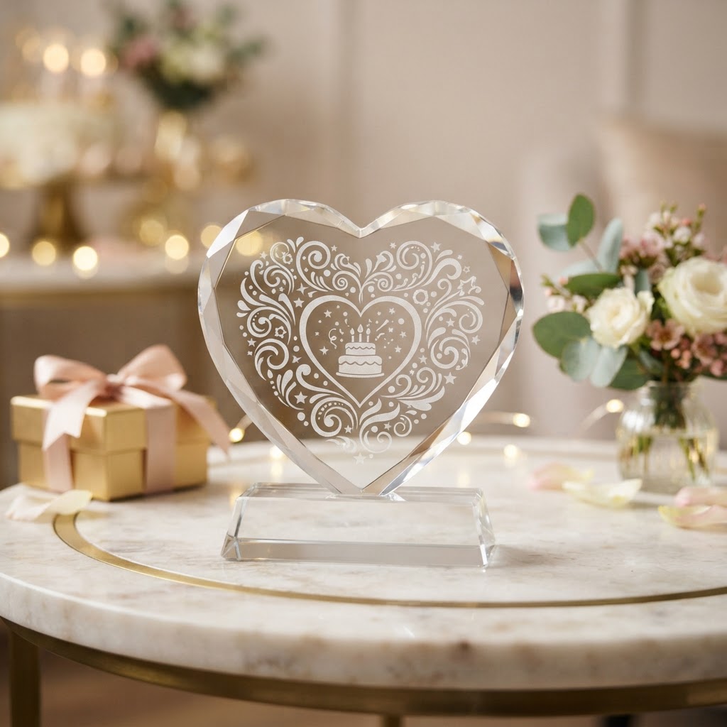 Heart Shape Diamond Edge Crystal with crystal Base