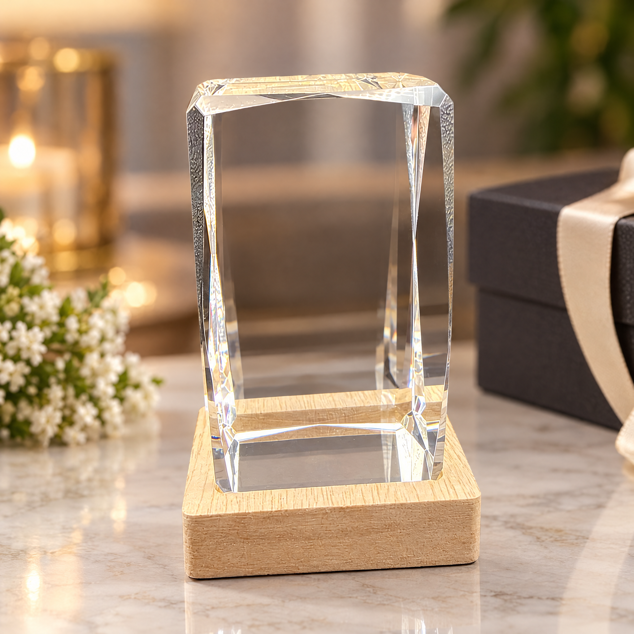 Rectangle K9 Crystal Block diamond cut large