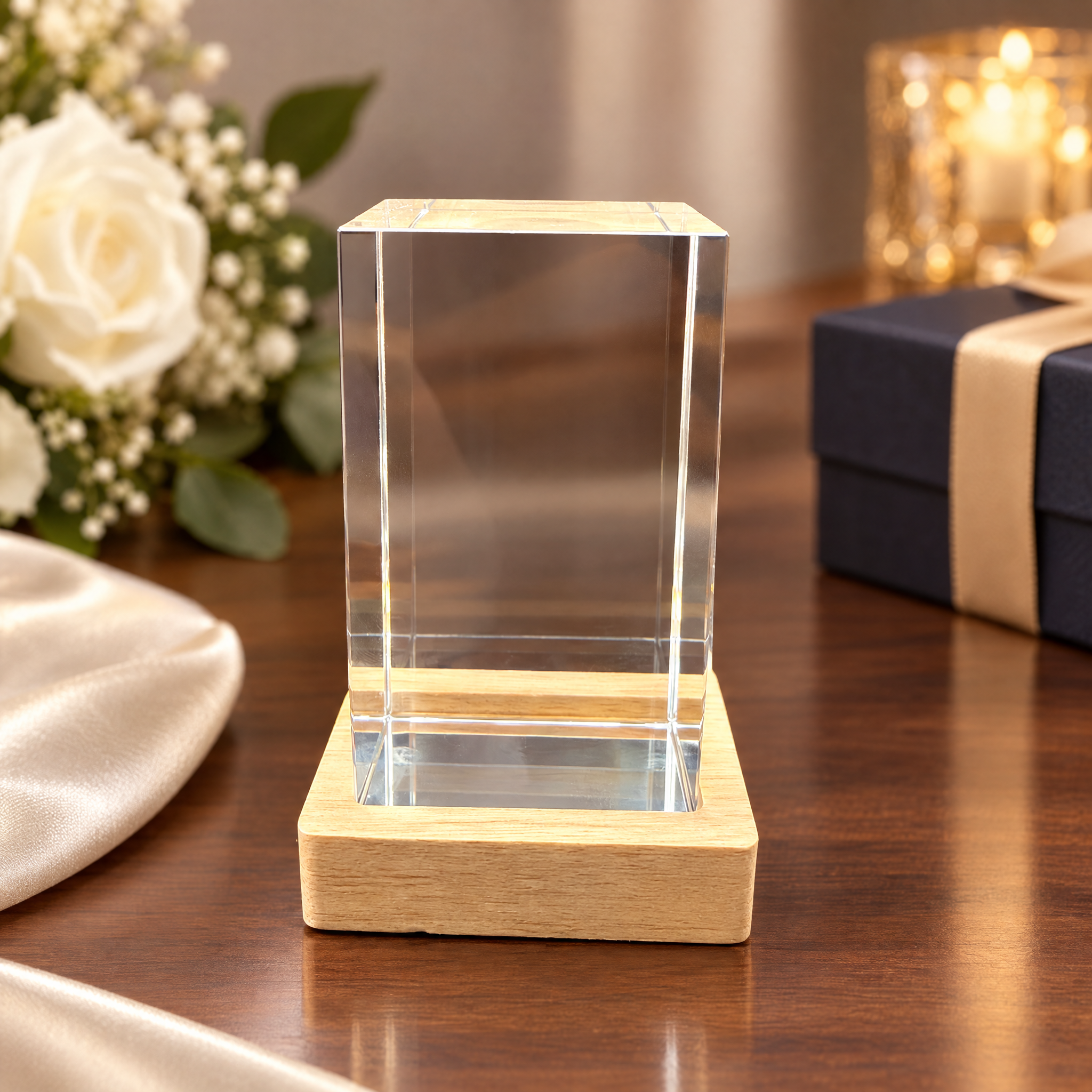 Rectangular Sharp-Edged K9 Crystal Block 100x60mm