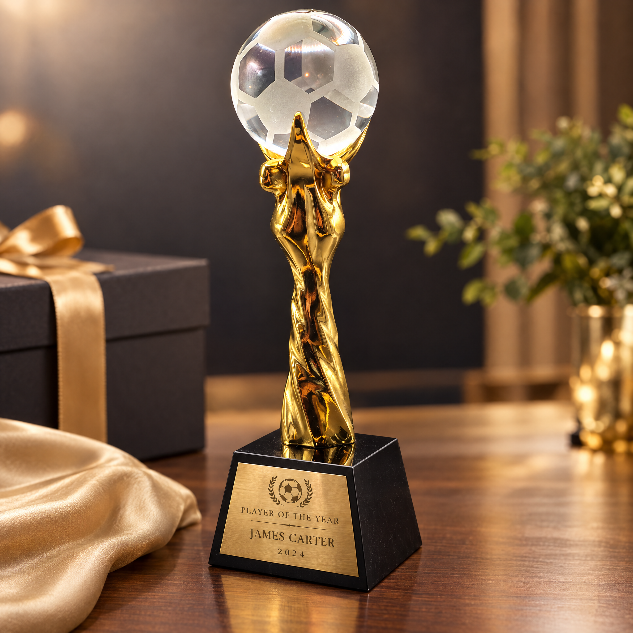 Premium Metal and Crystal Football Trophy