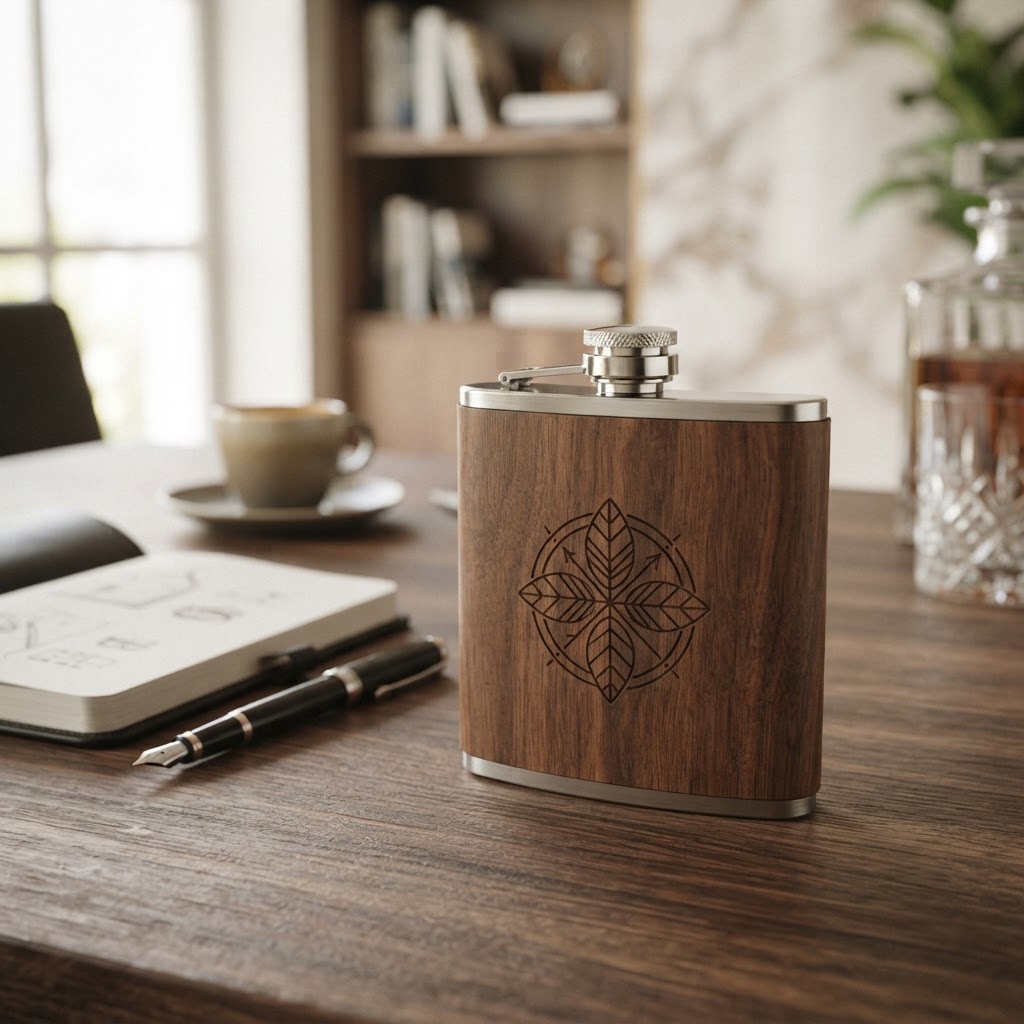 6oz Wood-Wrapped Stainless Steel Hip Flask