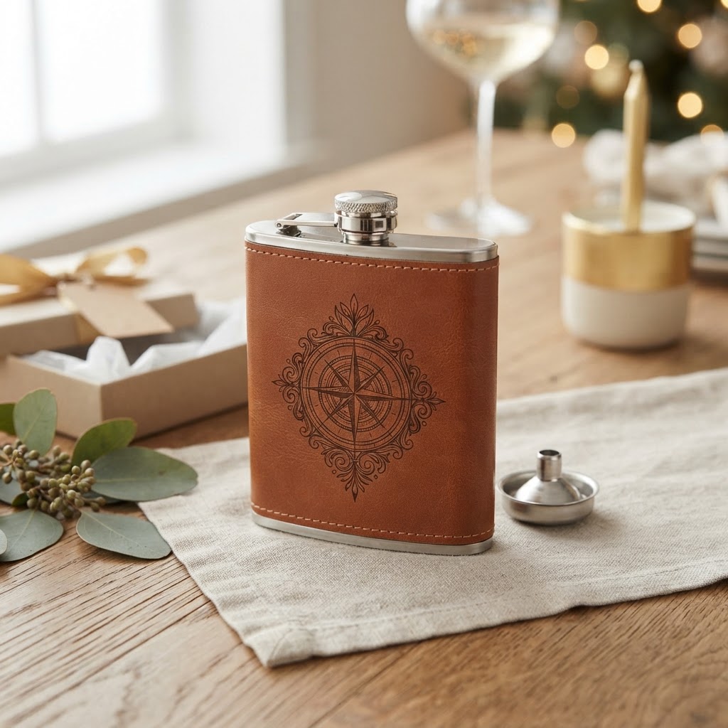 7 oz Tan Leather Wrapped Hip Flask